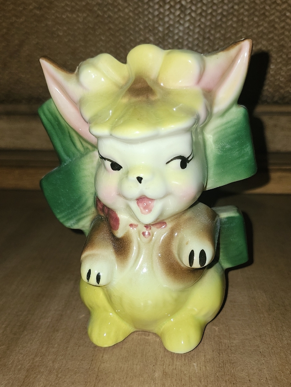 Vtg MCM Winking Bunny Rabbit Planter Anthropomorphic Kitsch Japan Style